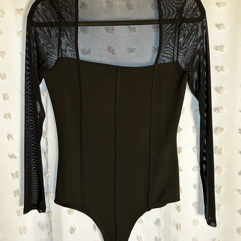 Black Sheer Long Sleeve Bodysuit